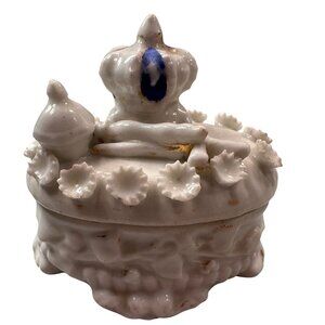 Fairing Box Crown Scepter Floral Vintage Trinket Box Porcelain Lid Antique